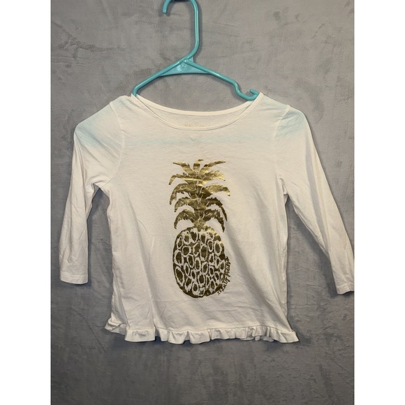 Lilly Pulitzer Other - Girls Lilly Pulitzer White Gold Pineapple Ruffle 3/4 Sleeve Shirt Size L 8-10